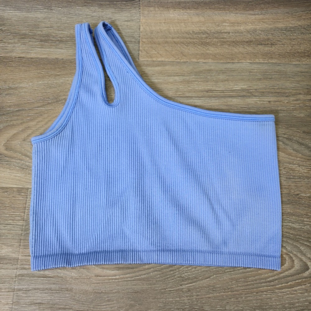 Offline by Aerie Top Womens L Blue One Shoulder Cropped Knit Ribbed Minimalist‎